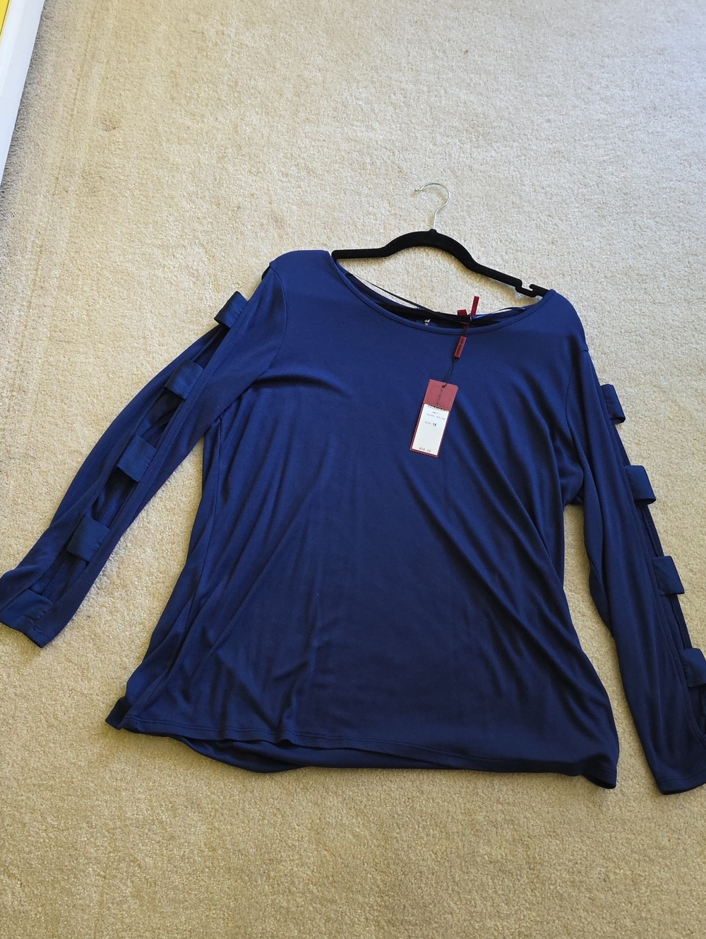 Scarlett Navy Long-Sleeve Top with Cut Out Sleeve Details